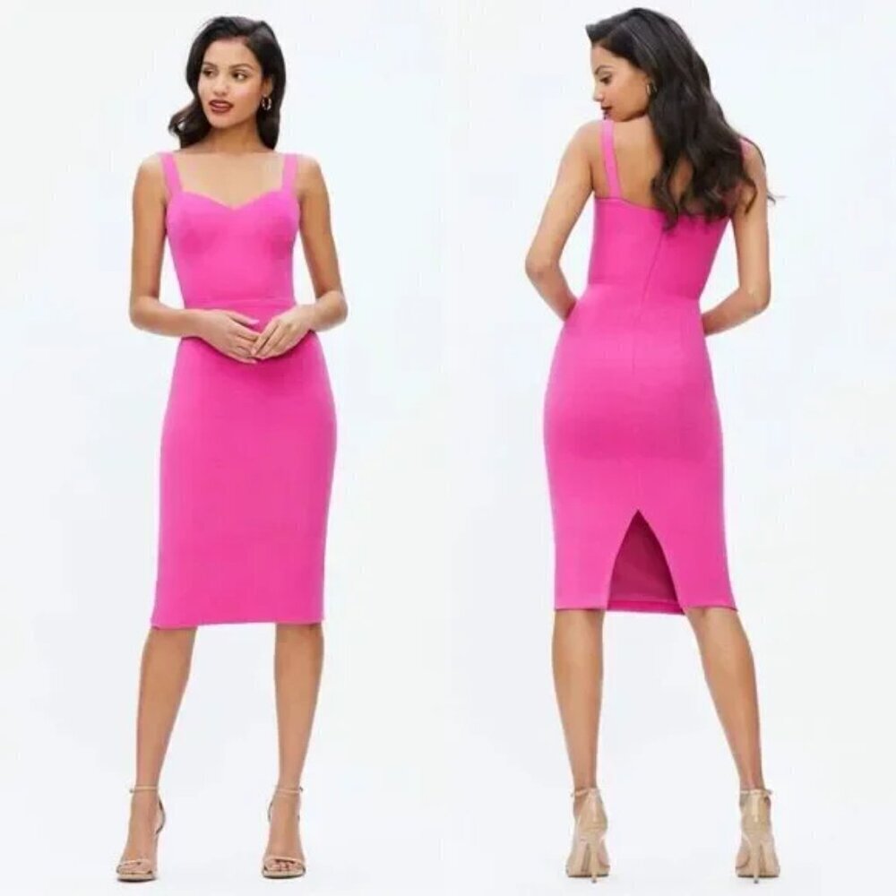 Dress the Population Nicole Midi Dress Size XL Hibiscus Pink Wedding Formal